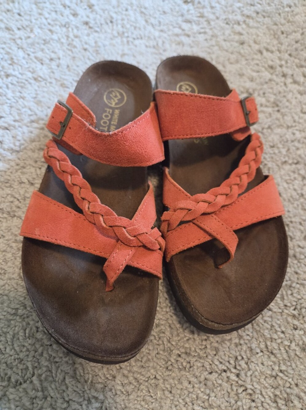 White Mountain Women's Braided Orange Suede Sandals  Comfortable Summer Footwear